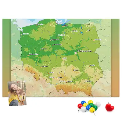 Printed Cork Memo Board with Physical Map of Poland