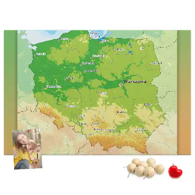 Printed Cork Memo Board with Physical Map of Poland