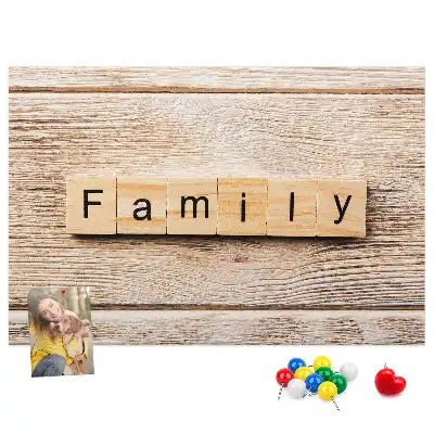 Printed Cork Board Family lettering