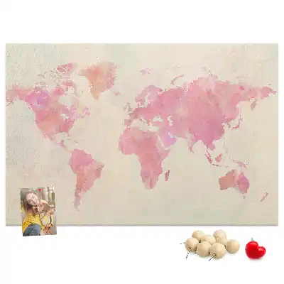 Watercolor World Map Printed Cork Board