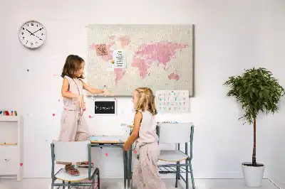 Watercolor World Map Printed Cork Board