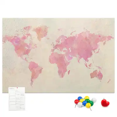 Watercolor World Map Printed Cork Board