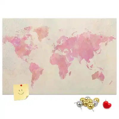 Watercolor World Map Printed Cork Board