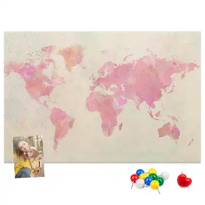 Watercolor World Map Printed Cork Board