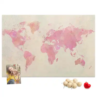 Watercolor World Map Printed Cork Board