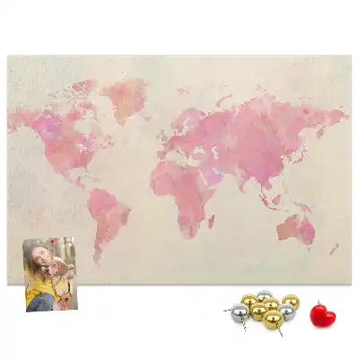 Watercolor World Map Printed Cork Board