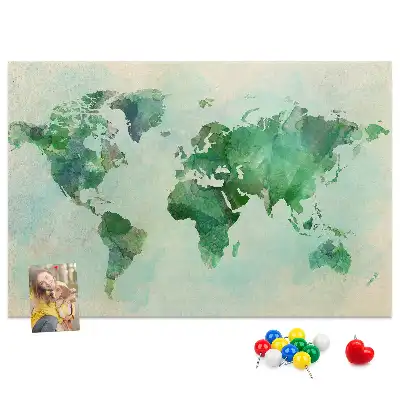 Printed Cork Memo Board Watercolor world map