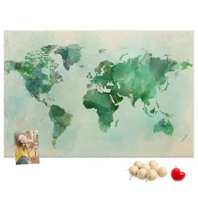 Printed Cork Memo Board Watercolor world map