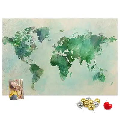 Watercolor World Map Printed Cork Memo Board