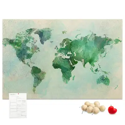 Printed Cork Memo Board Watercolor world map