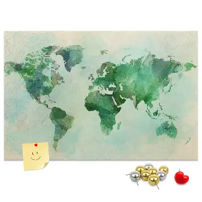 Watercolor World Map Printed Cork Memo Board
