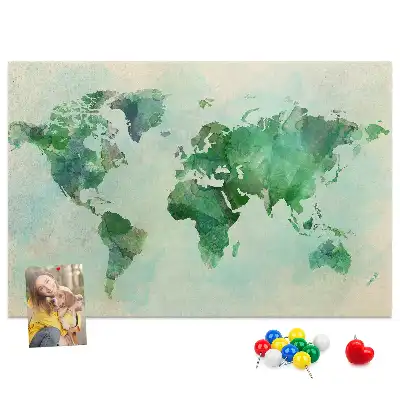 Watercolor World Map Printed Cork Memo Board