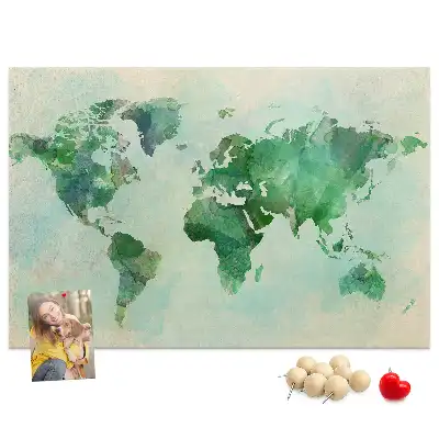 Watercolor World Map Printed Cork Memo Board