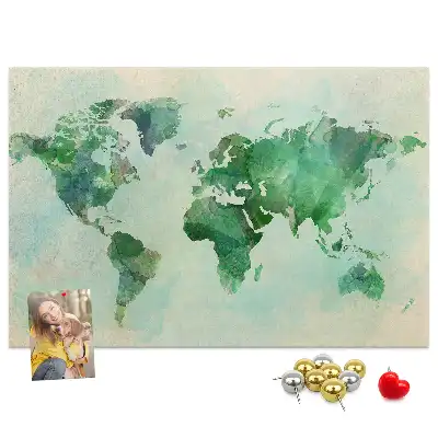 Watercolor World Map Printed Cork Memo Board