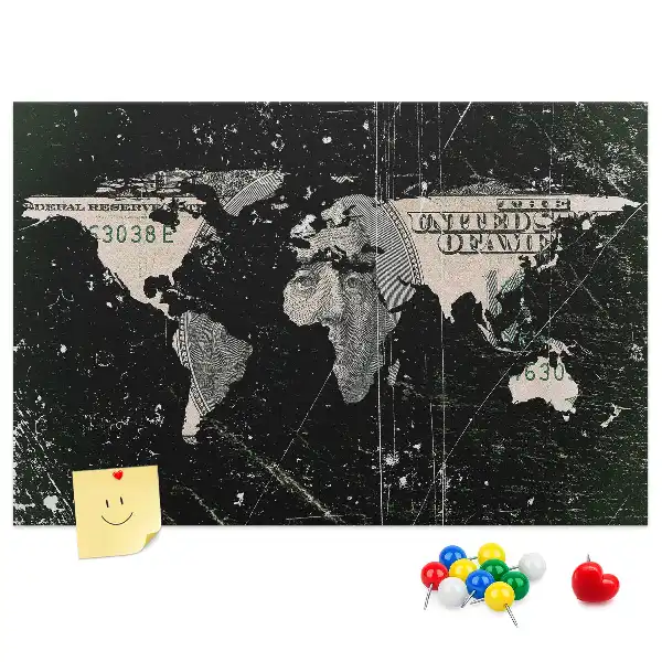 World Map Cork Memo Board