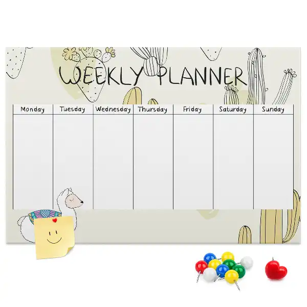 Printed Cactus Weekly Planner Cork Memo Board