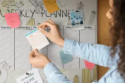 Printed Cactus Weekly Planner Cork Memo Board
