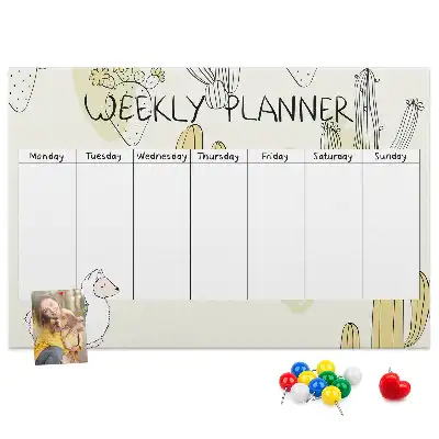 Printed Cactus Weekly Planner Cork Memo Board