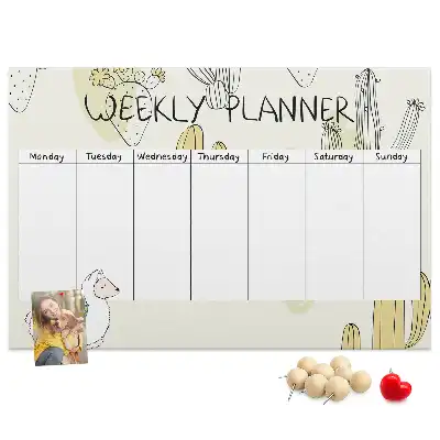 Printed Cactus Weekly Planner Cork Memo Board