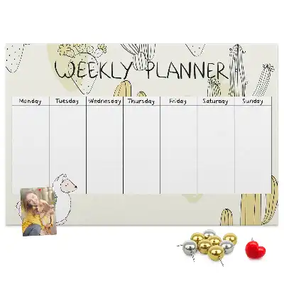 Printed Cactus Weekly Planner Cork Memo Board