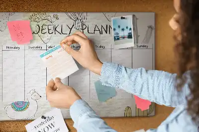 Printed Cactus Weekly Planner Cork Memo Board