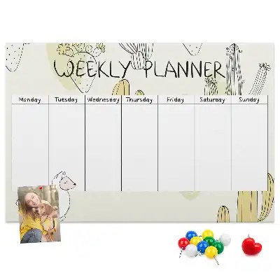 Printed Cactus Weekly Planner Cork Memo Board