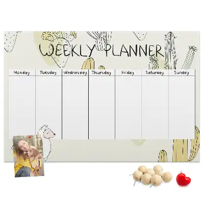 Printed Cactus Weekly Planner Cork Memo Board