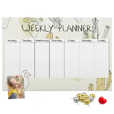 Printed Cactus Weekly Planner Cork Memo Board