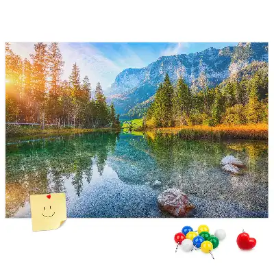 Printed Cork Memo Board River mountains landscape