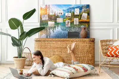 Printed Cork Memo Board River mountains landscape