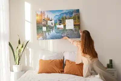 Printed Cork Memo Board River mountains landscape