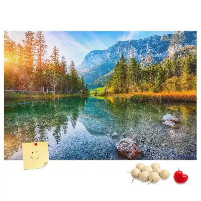 Printed Cork Memo Board River mountains landscape