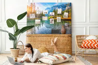 Printed Cork Memo Board River mountains landscape