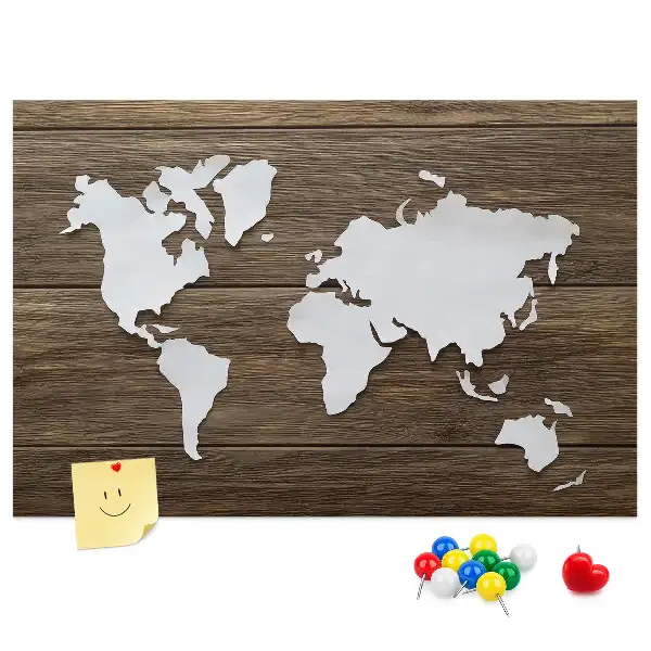 World Map Printed Cork Memo Board