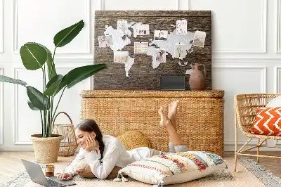 World Map Printed Cork Memo Board