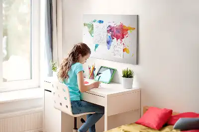 Watercolor world map cork memo board