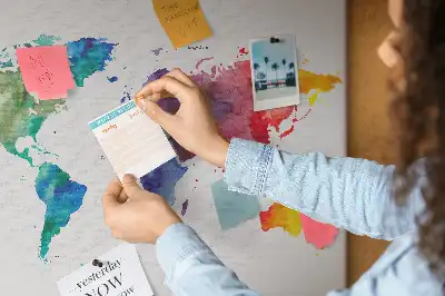 Watercolor world map cork memo board