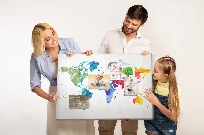 Watercolor world map cork memo board