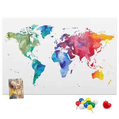 Watercolor world map cork memo board