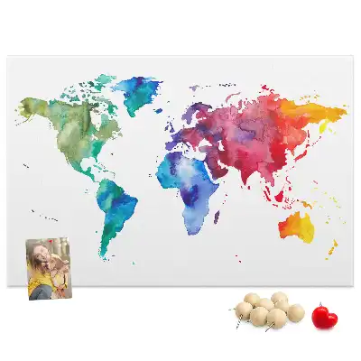 Watercolor world map cork memo board