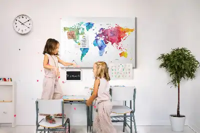 Watercolor world map cork memo board