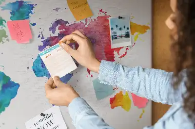 Watercolor world map cork memo board