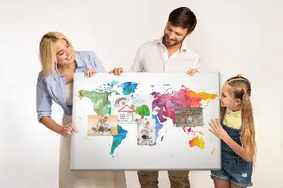 Watercolor world map cork memo board