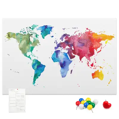 Watercolor world map cork memo board