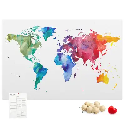 Watercolor world map cork memo board