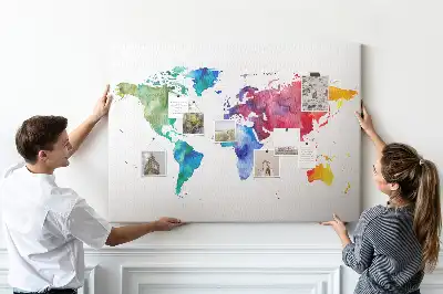 Watercolor world map cork memo board