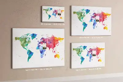 Watercolor world map cork memo board