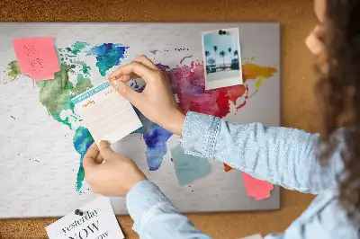 Watercolor world map cork memo board