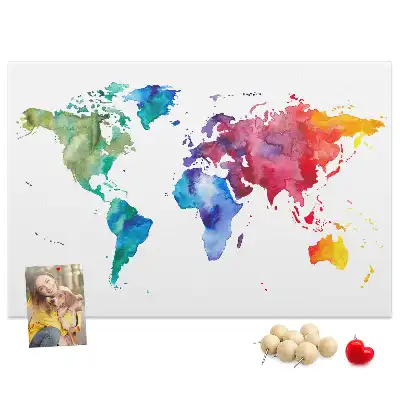 Watercolor world map cork memo board