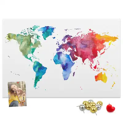 Watercolor world map cork memo board